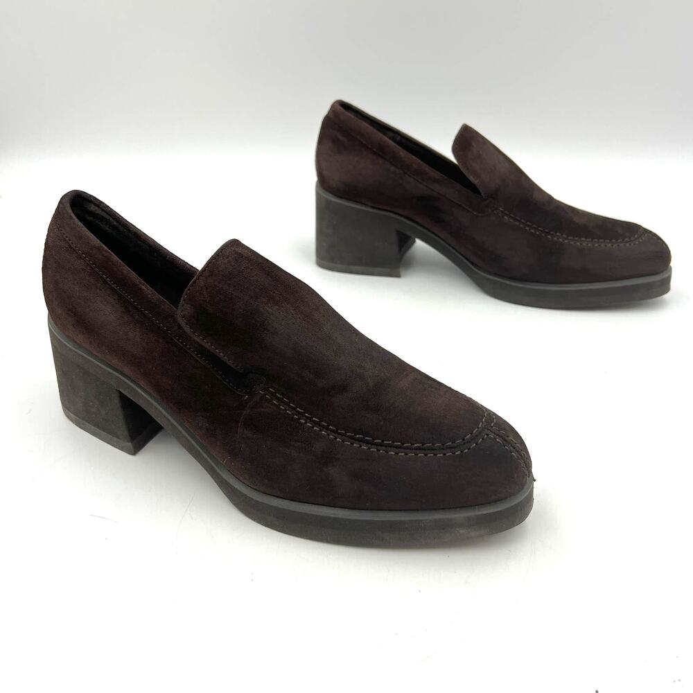 Vintage Hush Puppies Brown Suede Loafer Heels Y2K Chunky Bratz